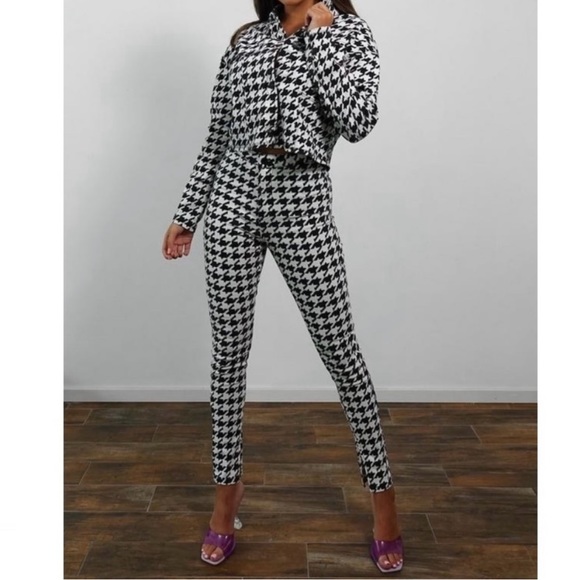 Missguided Denim - MISSGUIDED Dogtooth Crop Jacket Co Ord. NEW w/tags. Never worn.